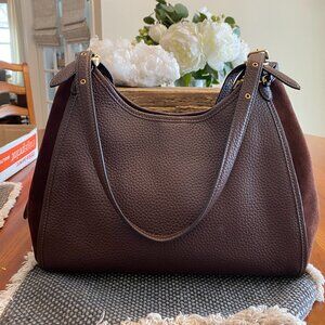 Coach chocolate brown pebbled leather and suede handbag